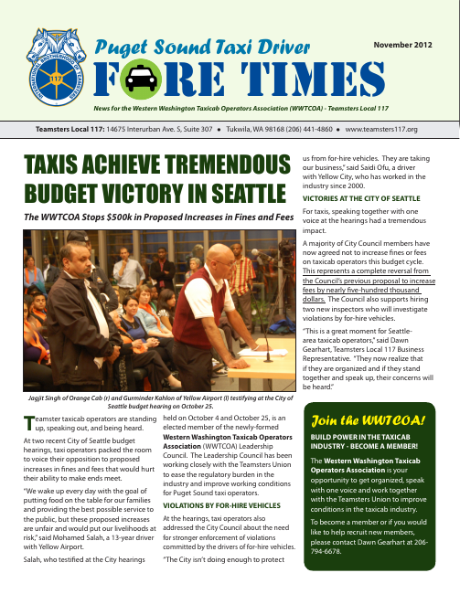 First page of Fare Times — November 2012