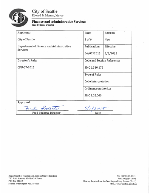 First page of Seattle CPU-07-2015 — signed WAS Fund rule (historical)