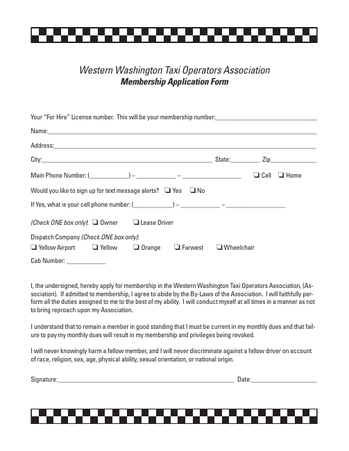 First page of WWTCOA historical membership application