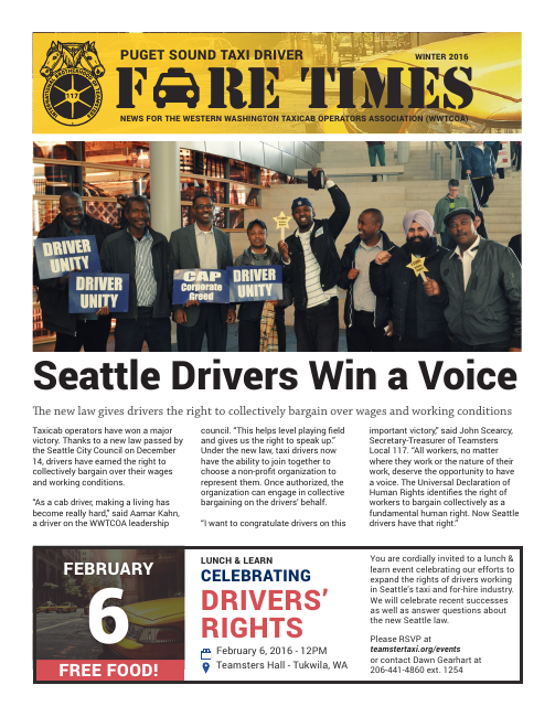 First page of Fare Times — Winter 2016