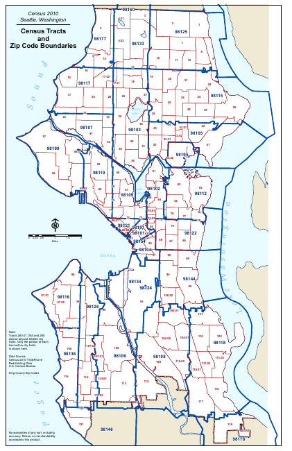 First page of Seattle Census 2010 — census tracts and ZIP boundaries (2013 PDF)